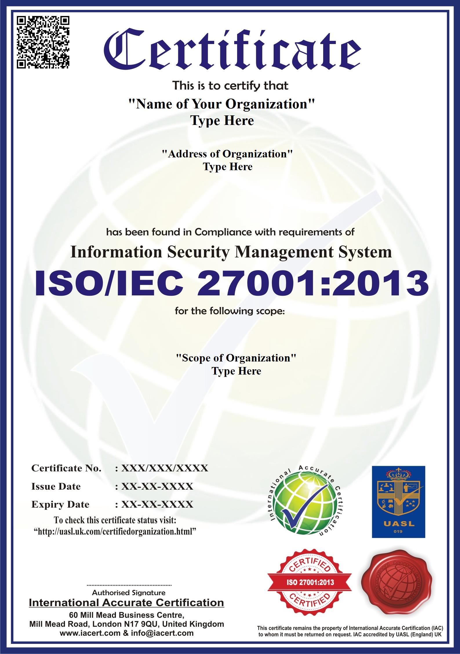 ISO 27001 2013 ISO 27001 Certification IACERT